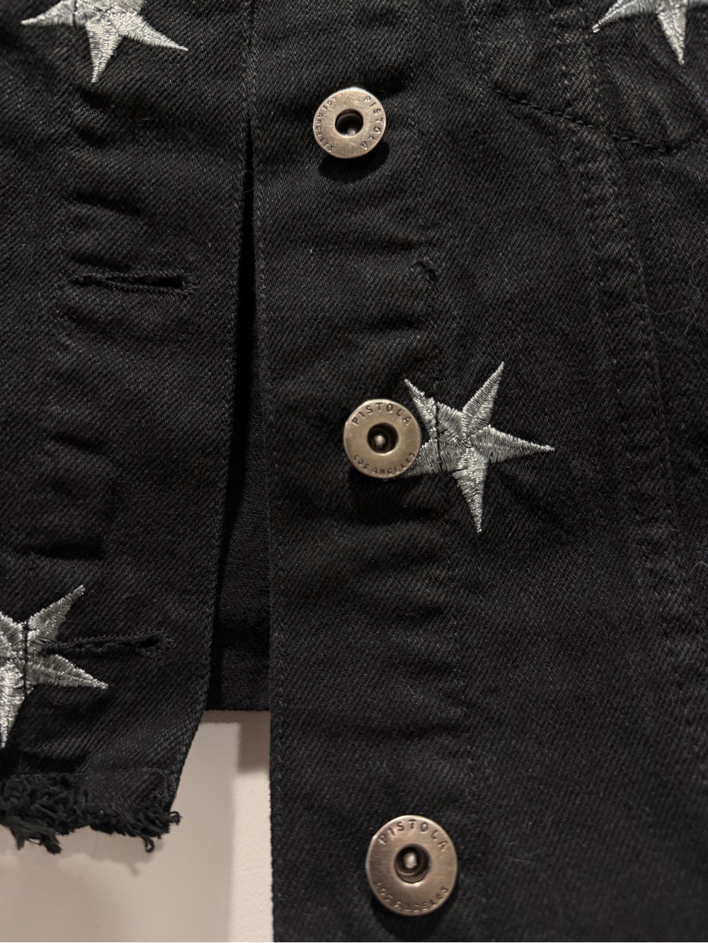 pistola Black Cropped Denim Jacket with Silver Star Embroidery - Picture 8 of 8